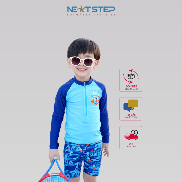 Đồ bơi trẻ em, bé trai tay dài chất vải chống nắng có họa tiết BabyShark dễ thương cho bé có size từ 10kg đến 35kg