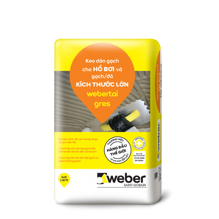 Keo dán gạch Webertai gres cho HỒ BƠI và gạch/đá KÍCH THƯỚC LỚN