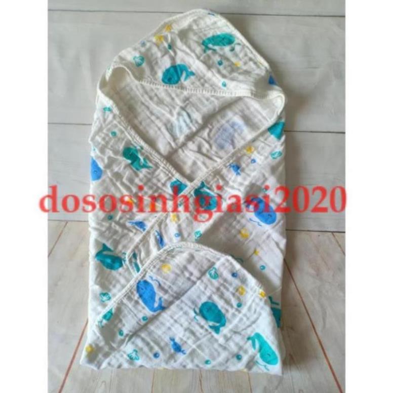 Khăn Choàng Ủ có mũ 4 lớp cho bé sơ sinh