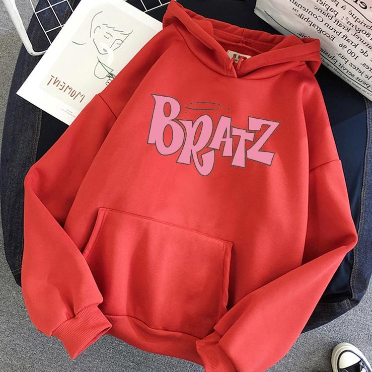 Bratz Chữ In Hoodie THU ĐÔNG Áo Unisex Nam Nữ Nam Thời Trang Sinh Viên Hoodie Tay Dài