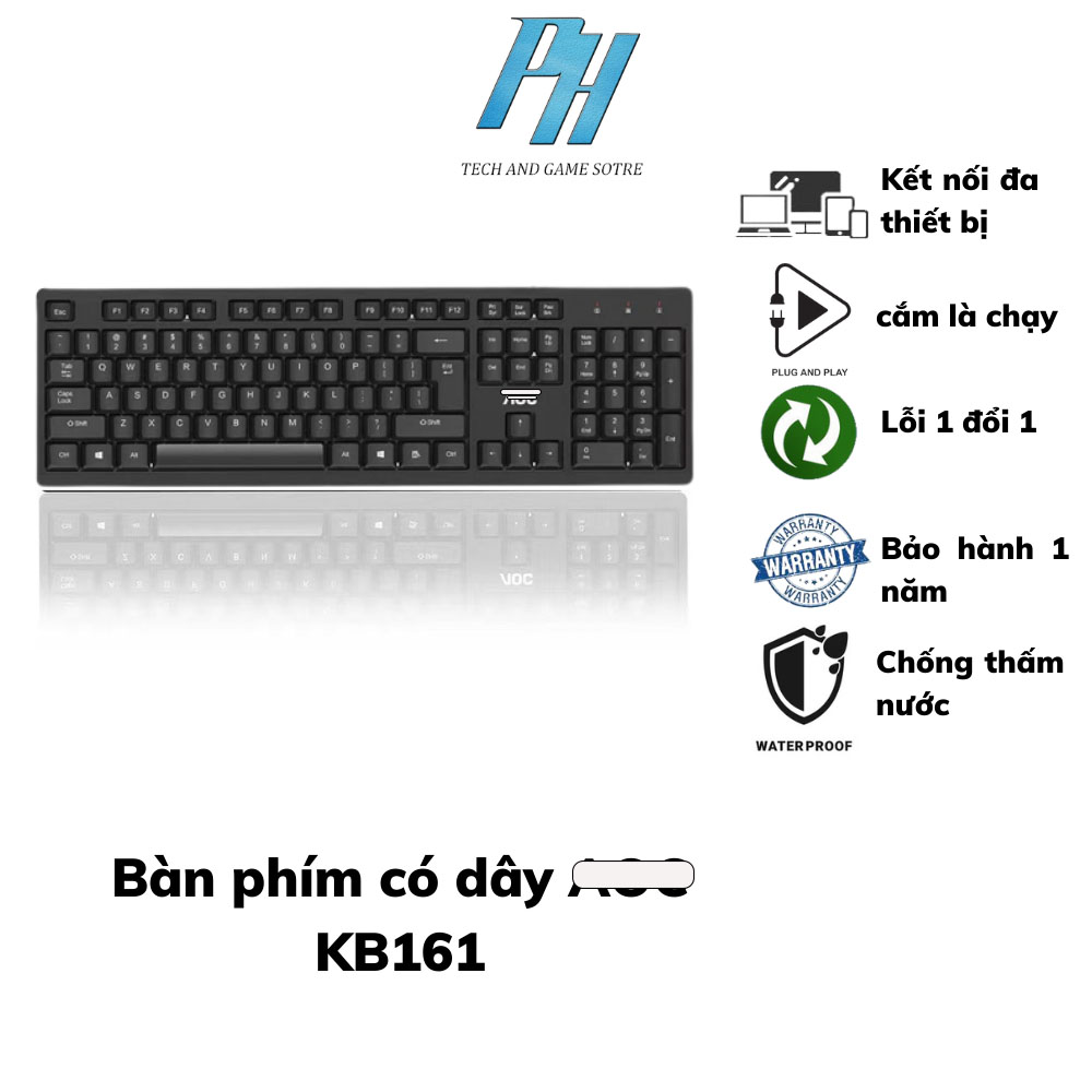 Bàn Phím Máy Tính AOC KB161 Có Dây Chống Ồn Chắc Chắn Siêu Bền, chống thấm nước phù hợp cho làm việc văn phòng, học tập