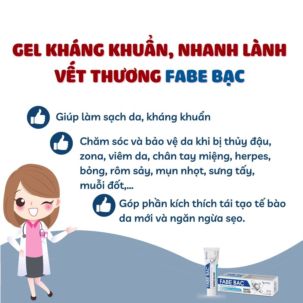 Gel Nano Bạc Fabe Bạc Giúp Giảm Viêm Da Cơ Địa, Côn Trùng Cắn Kháng khuẩn, Lành Thương, Tái Tạo Da, Ngăn Ngừa Sẹo (20gr)