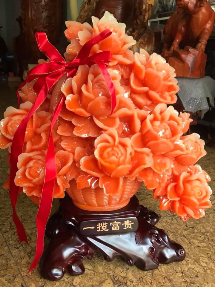 BÌNH HOA PHÚ QUÝ ĐỎ CAM DÂY ĐỎ TO HOÀNH TRÁNG SIZE CAO 55CM ĐK 48CM SÂU 31CM BIỂU TƯỢNG GIÀU SANG PHÚ QUÝ MỆNH HỎA THỔ