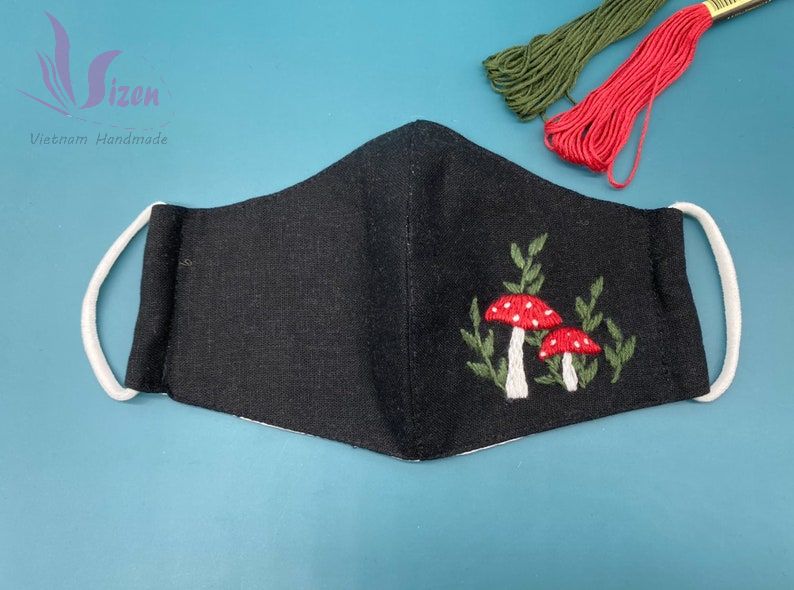 KHẨU TRANG THÊU TAY VẢI LINEN TỰ NHIÊN