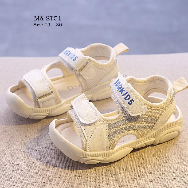 Sandal bé trai bé gái quai dán màu trắng mềm êm chống trơn dép quai hậu cho bé mũi cao cao cấp 2 - 6 tuổi ST51
