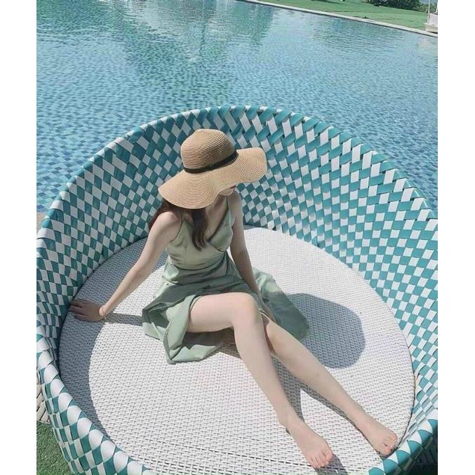 ĐẦM MAXI 2 DÂY CÓ MÚT NGỰC XANH MINT/TRẮNG