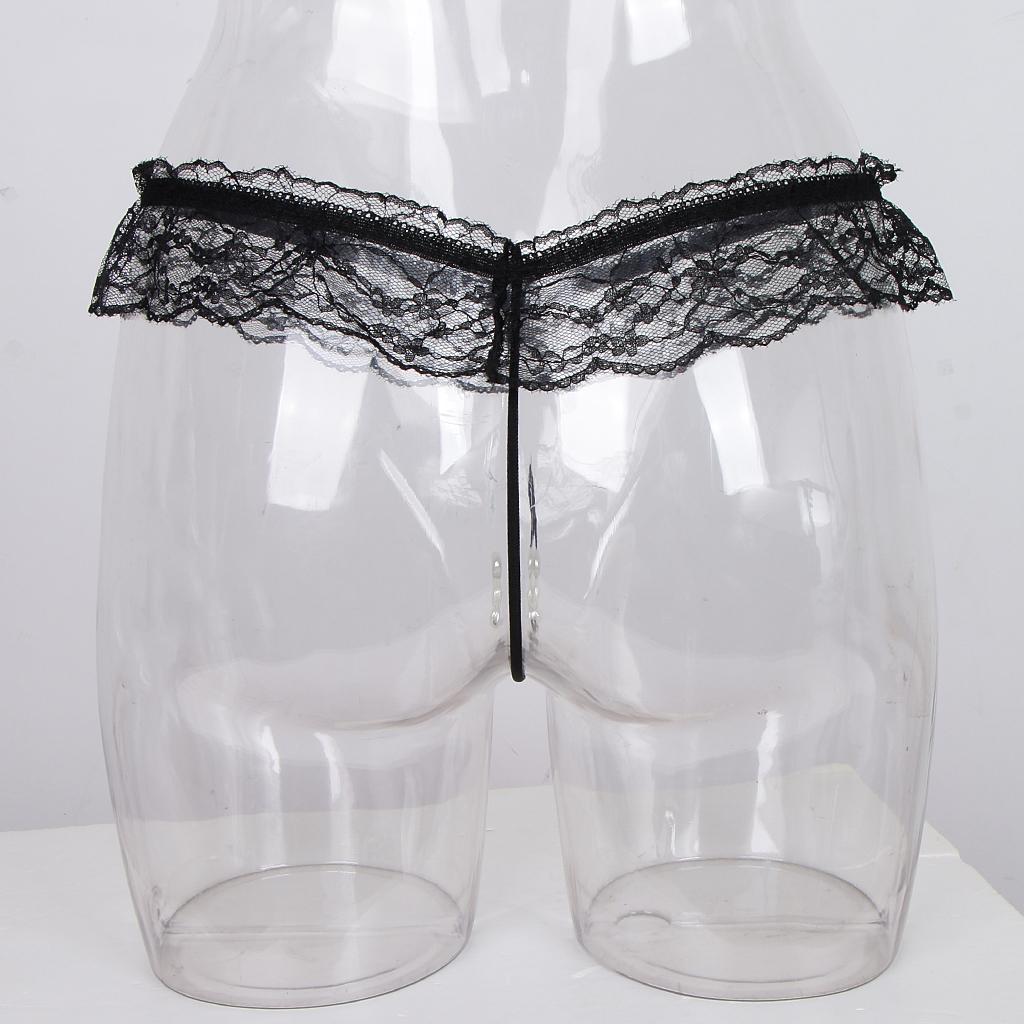 Stylish Women's Transparent Lace Pearl Mini G-string Briefs Panties Underwear T-back