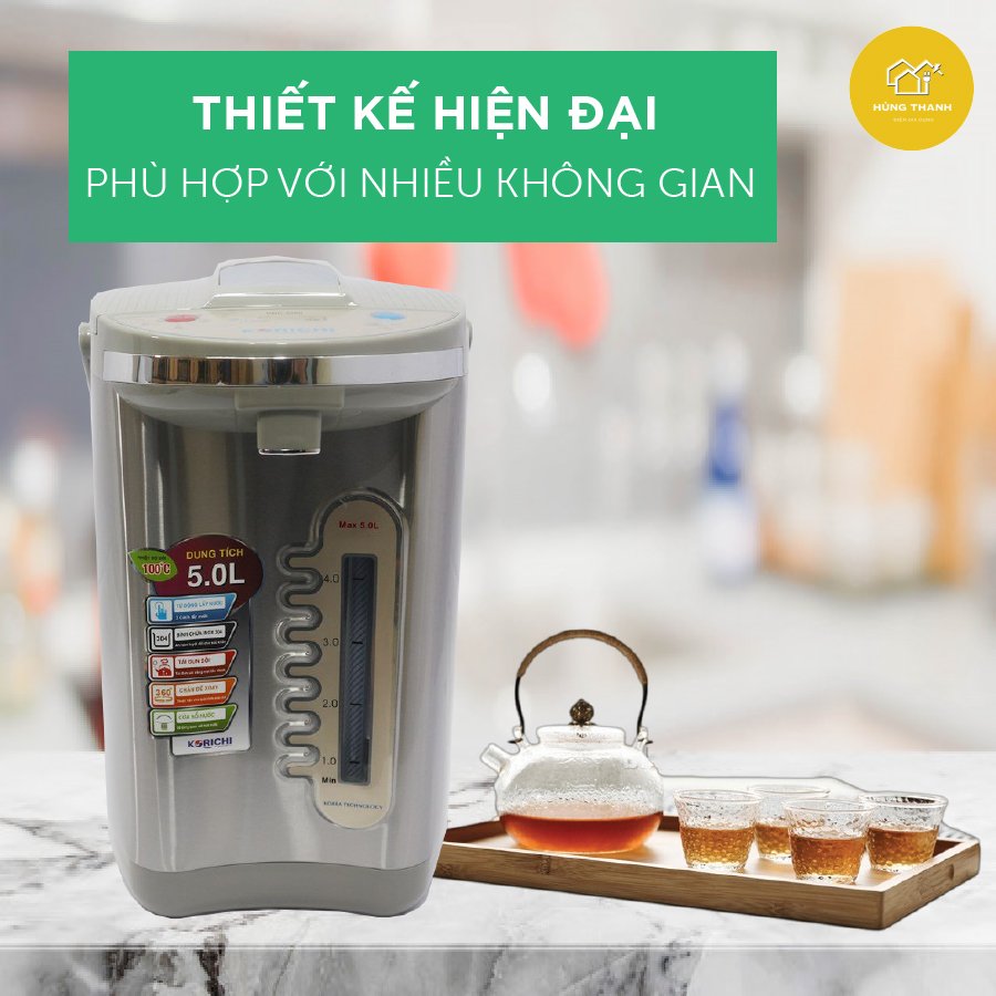 [HÀNG CHÍNH HÃNG] Bình Thủy Điện Korichi KRC-5250 Tinh Tế Sang Trọng Phục Vụ Nhu Cầu Nước Nóng Cho Gia Đình Dung Tích 5 Lít