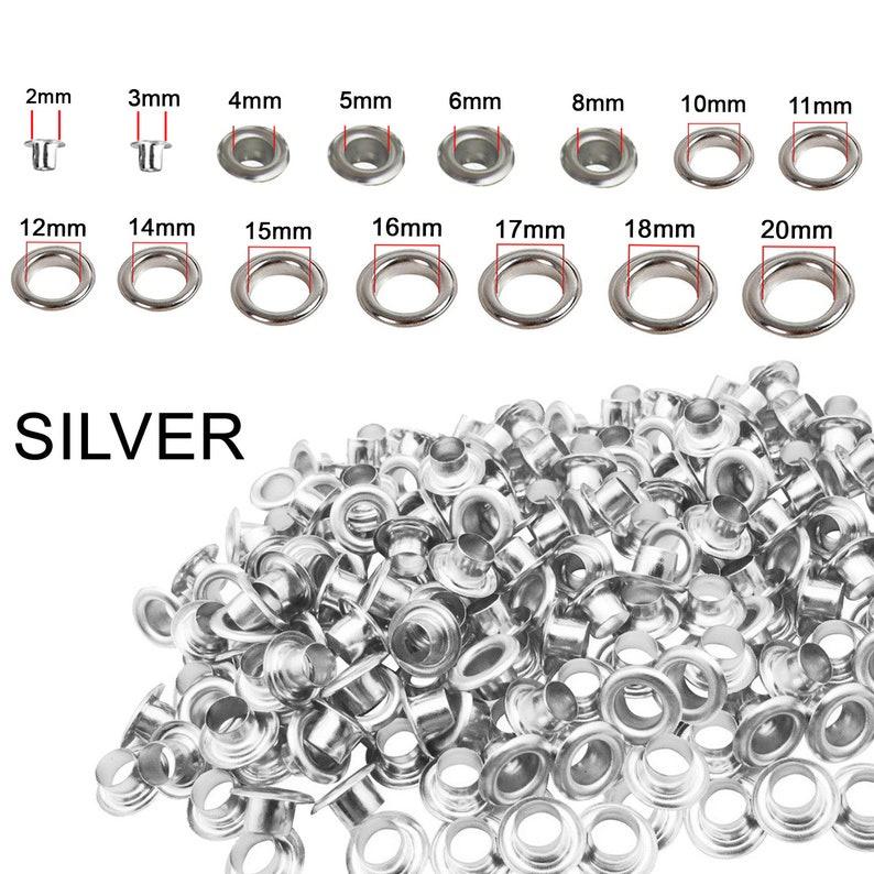 Khoen ore mắt cáo 3mm,4mm,5mm,6mm,7mm,9mm,10mm,11mm,12mm,13mm,14mm,15mm,16mm Sắt xi BẠC Khuy oze bấm bạt Túi 100 cái