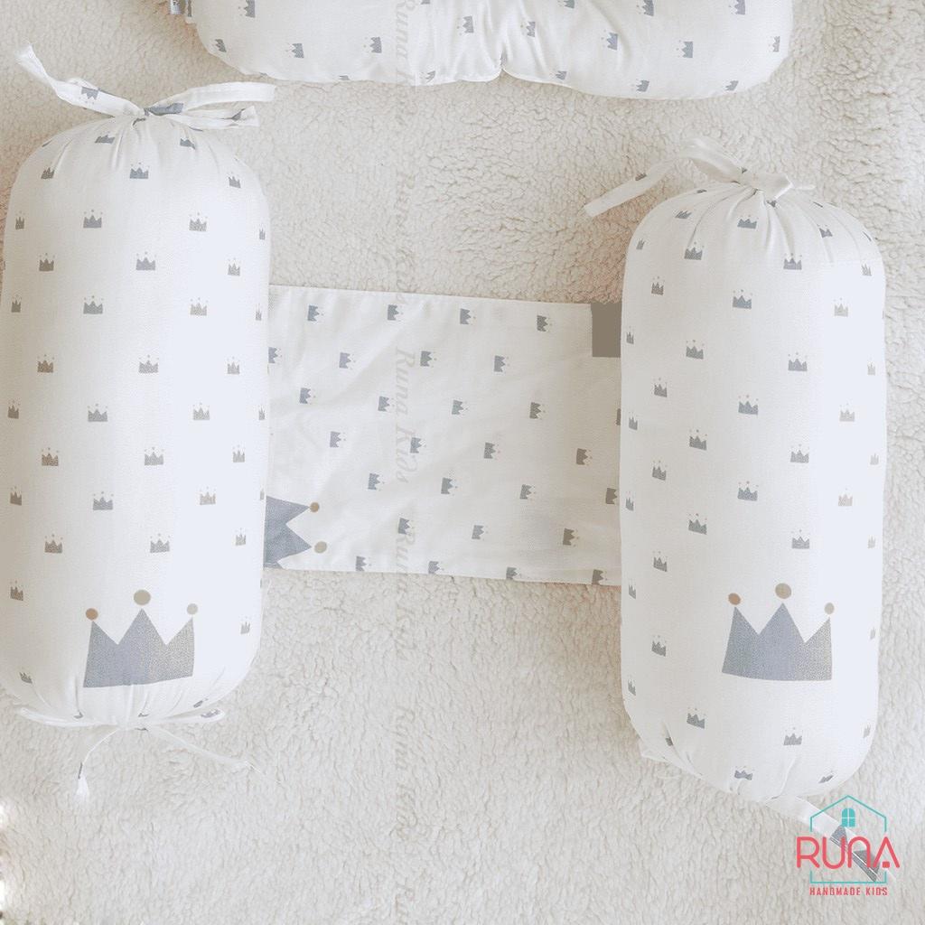 Gối lót chống bẹp đầu & gối chặn RUNA KIDS họa tiết vương miện nhí, chấm bi - Chất liệu Cotton Hàn 100% cao cấp, mềm mịn