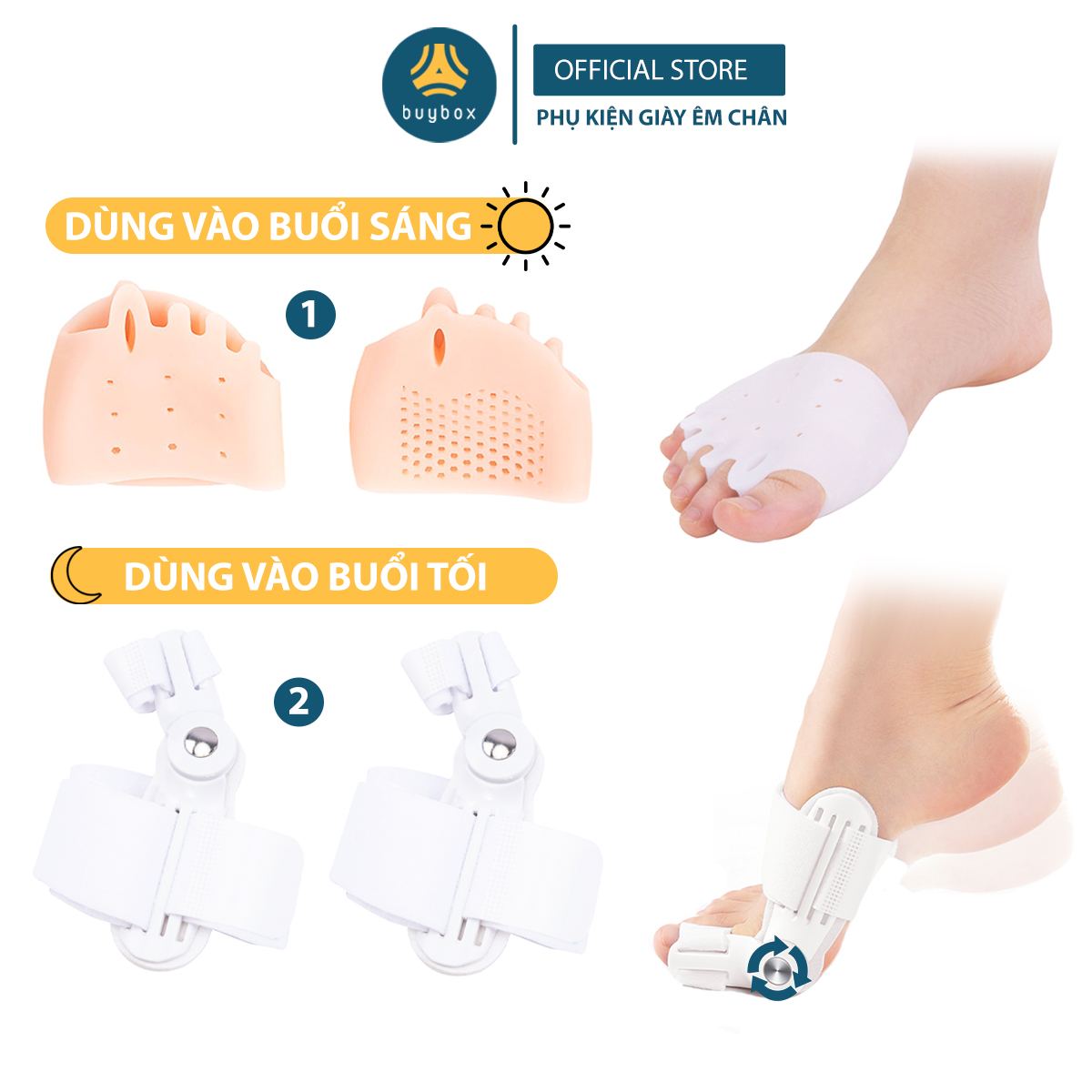 Combo 2 cặp dụng cụ chỉnh hình ngón chân cái bị vẹo Hallux Valgus chất liệu nhựa PC, vớ siliconesilicone tổ ong - Buybox