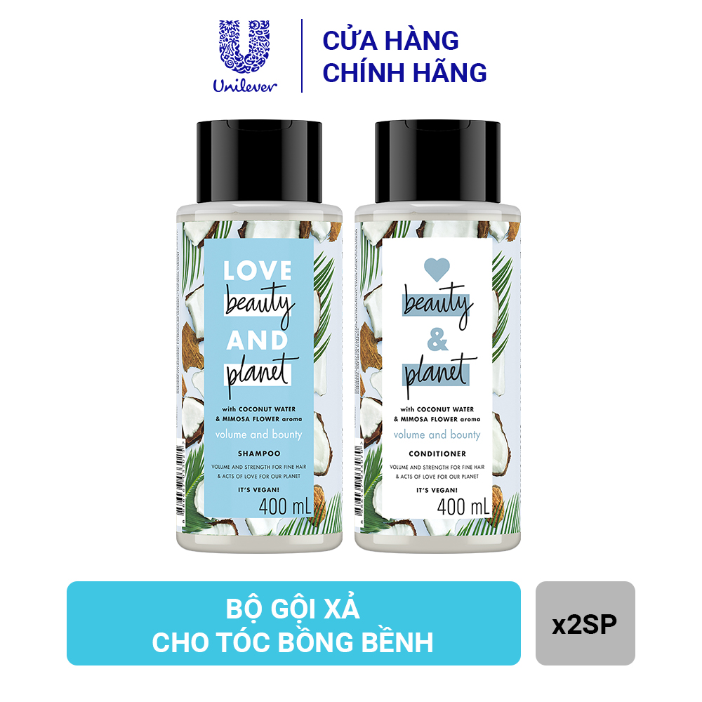 Combo Dầu gội và Dầu xả LOVE BEAUTY &amp; PLANET Phục hồi hư tổn với 100% dầu dừa organic và hương hoa ngọc lan tây 400ml