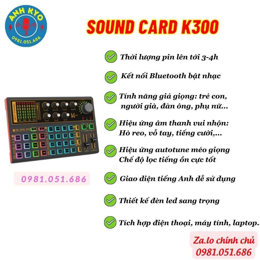 Bộ Sound Card K300 Mic SM8B Cao Cấp. Thu Âm, Livestream Chuyên Nghiệp Với Điện Thoại, Máy Tính Dễ Dàng Sử Dụng BH 1 Năm