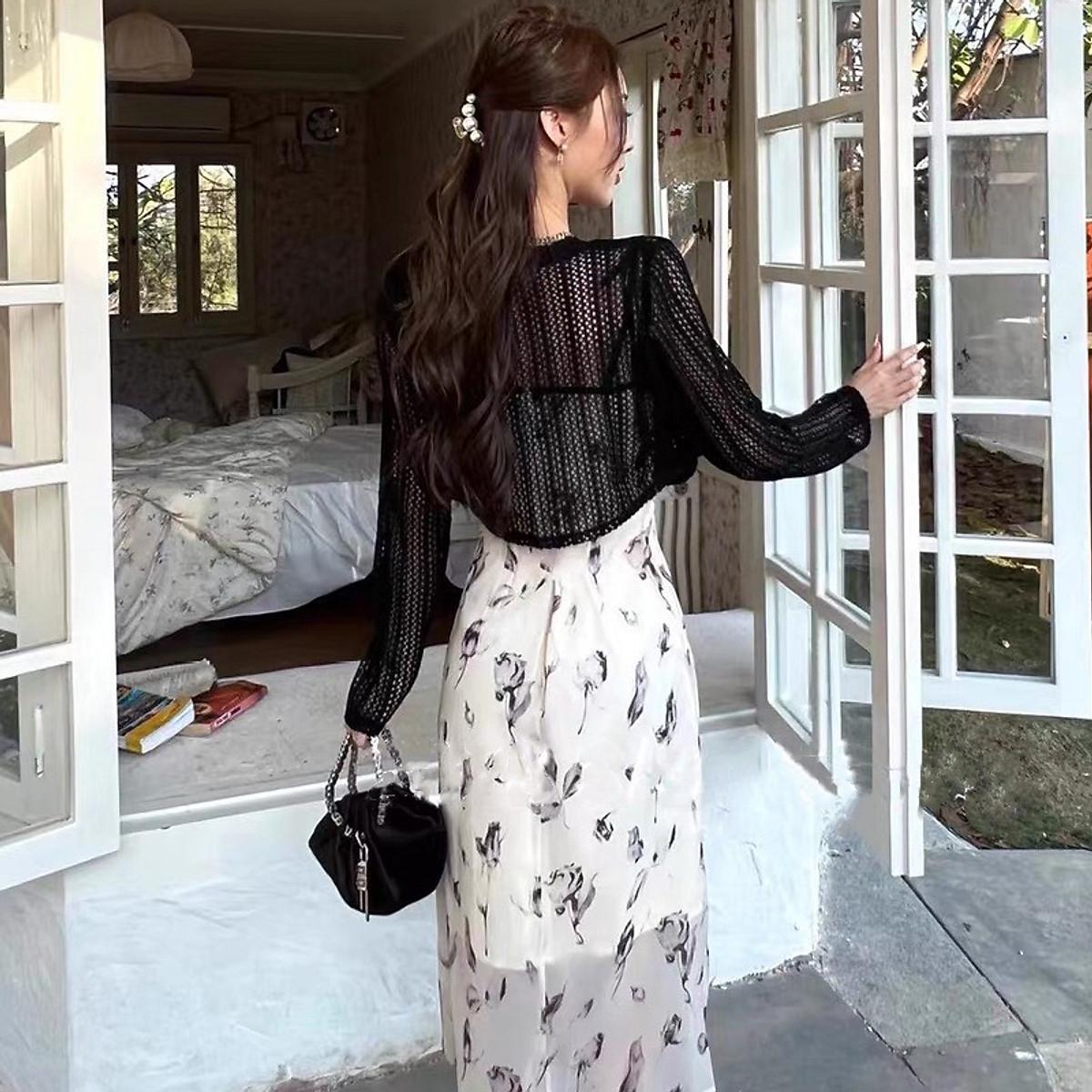 Áo Khoác Len Cardigan Dáng Croptop Mỏng 2 Cúc ( Khuy) Dáng Hàn Quốc