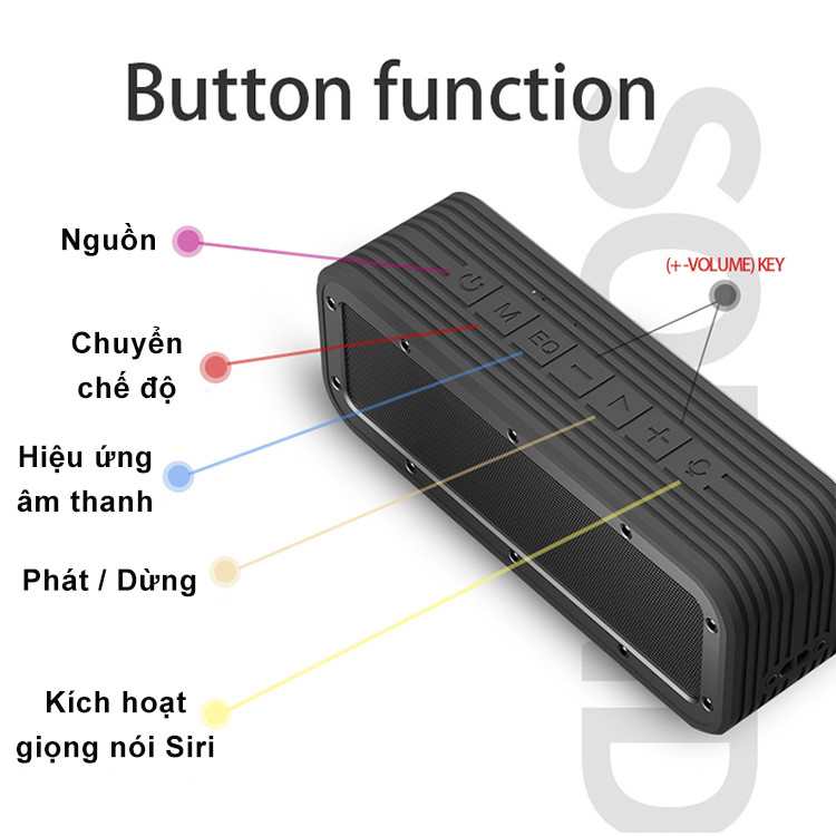 Loa Bluetooth ngoài trời không dây chống nước Bass 50W di động Hỗ trợ Aux TF USB Loa âm thanh nổi siêu trầm - Hàng Chính Hãng PKCB