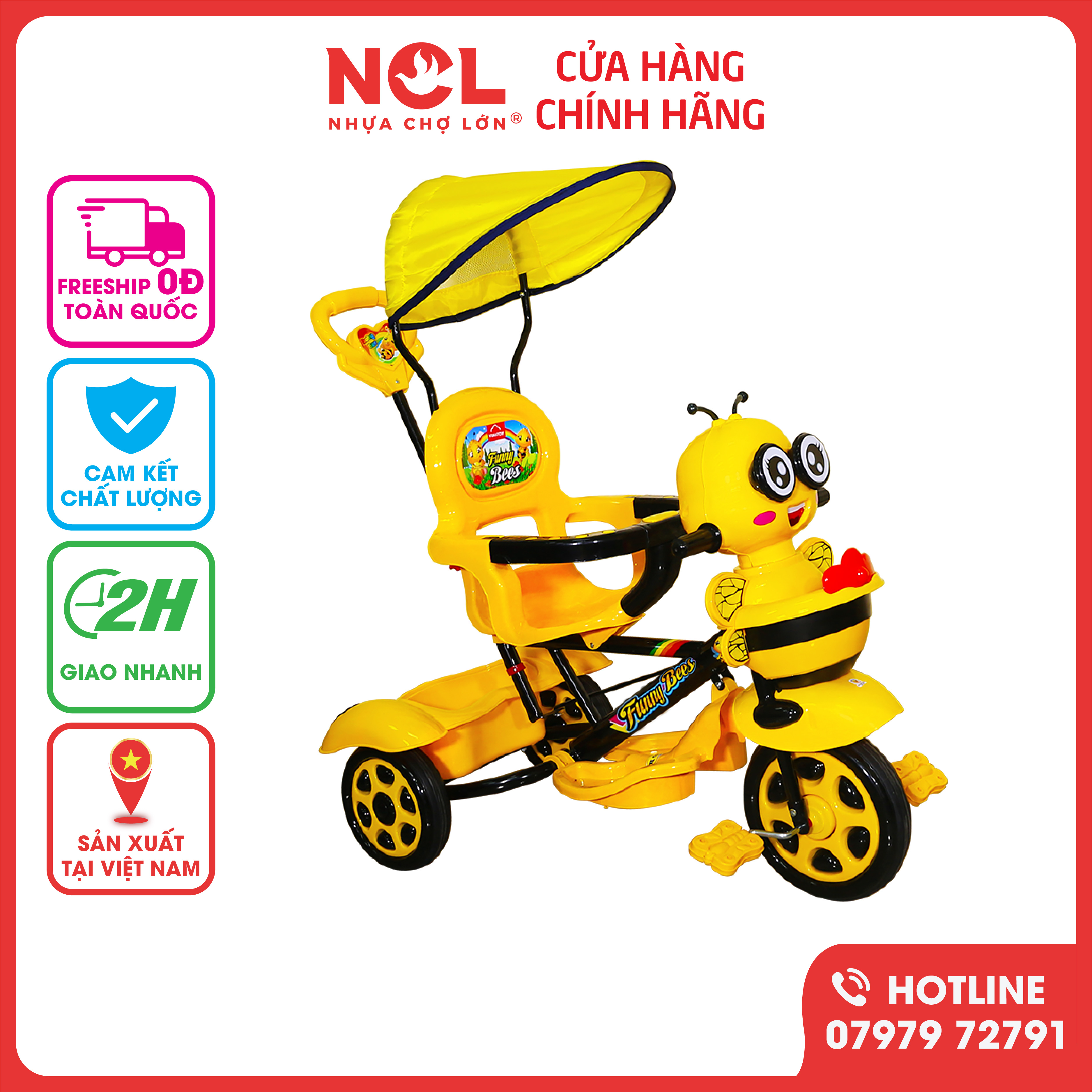 Xe 3 Bánh Trẻ Em L10 hình con Ong (Có nhạc) - Giao màu ngẫu nhiên