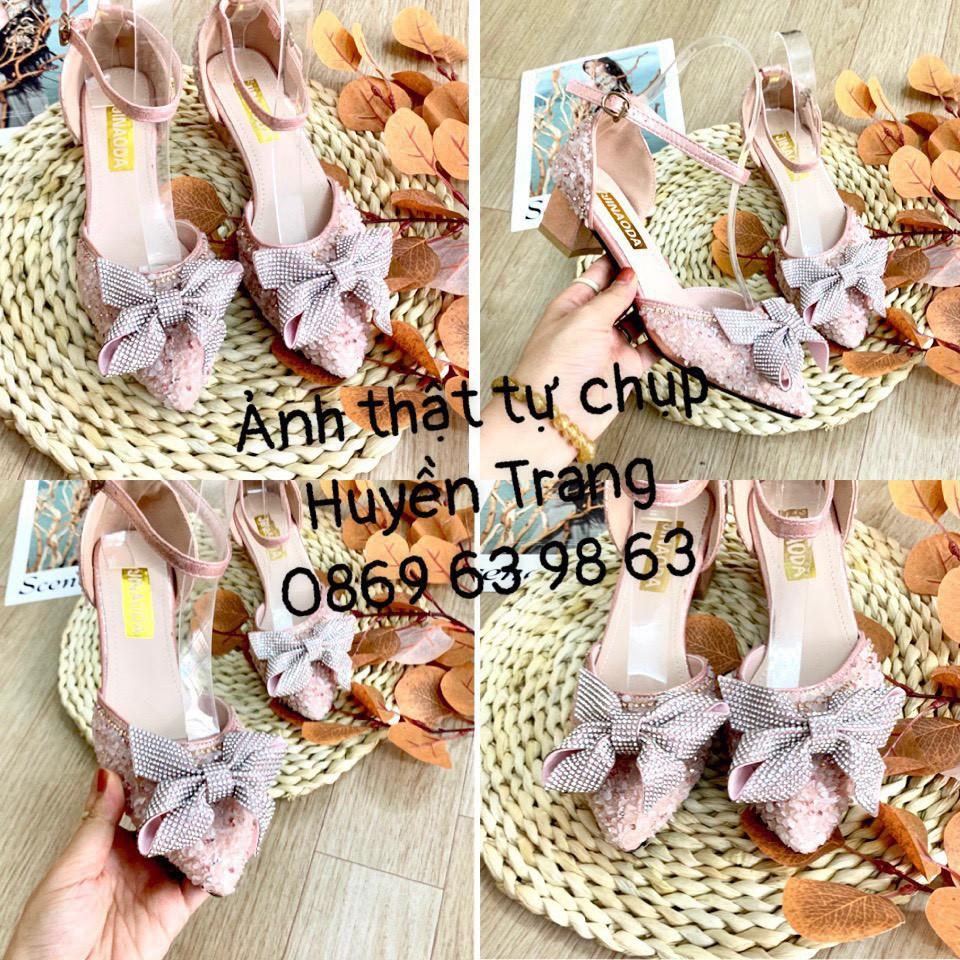 (S179) Giầy cao gót đính nơ đá 5 phân (mã 550