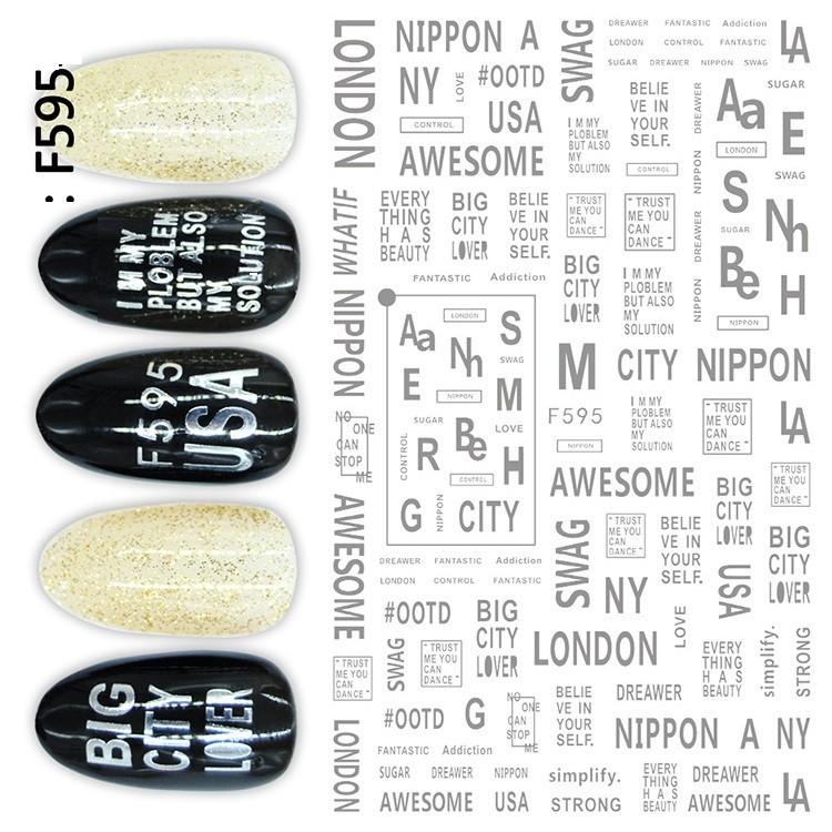 Sticker nails chữ tráng gương - hình dán móng 3D F595