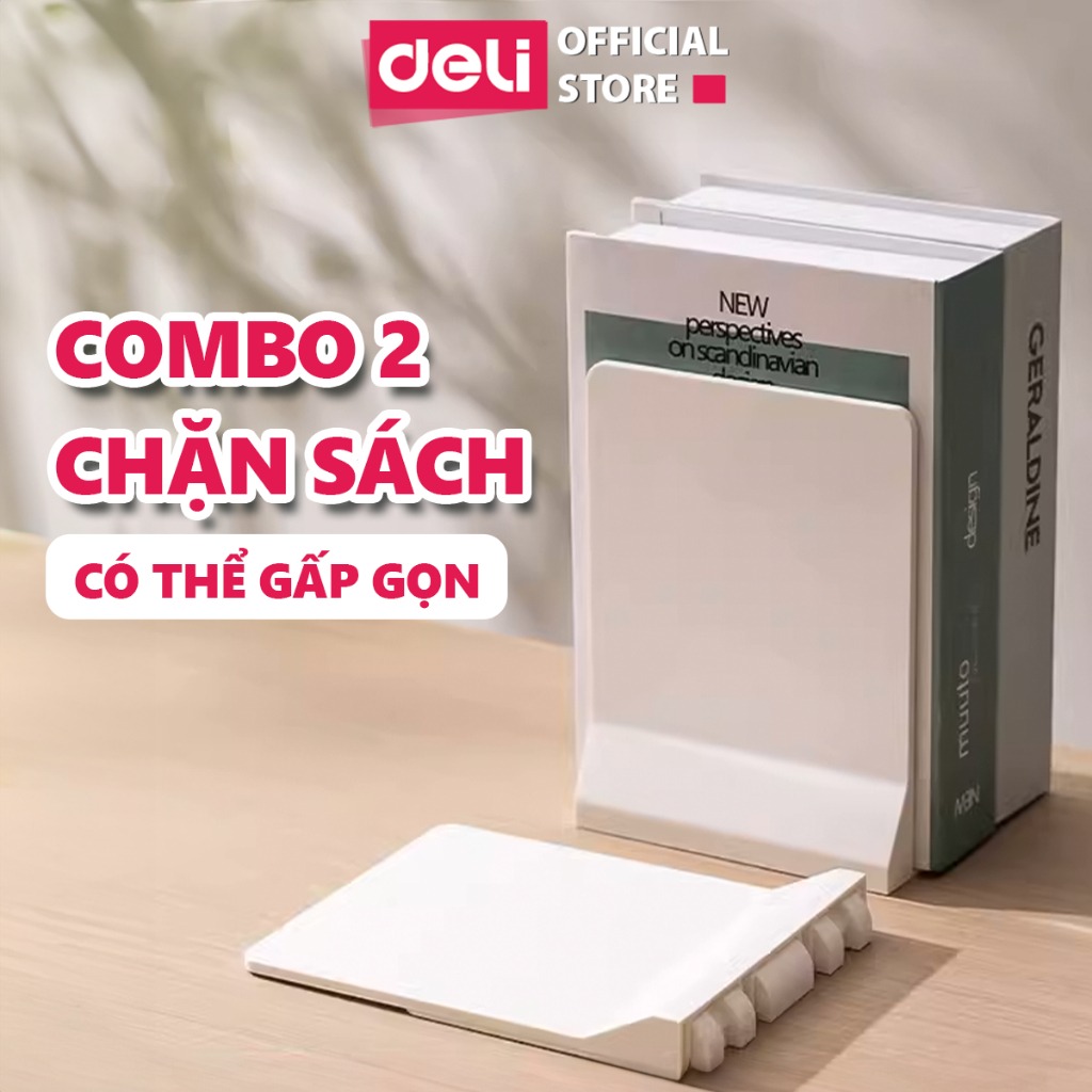 Giá Chặn Sách Bằng Nhựa Deli Kệ Đỡ Sách (Gồm 2 Chiếc) Để Bàn Màu Sắc Pastel Có Đường Gân Chịu Lực Nhỏ Gọn