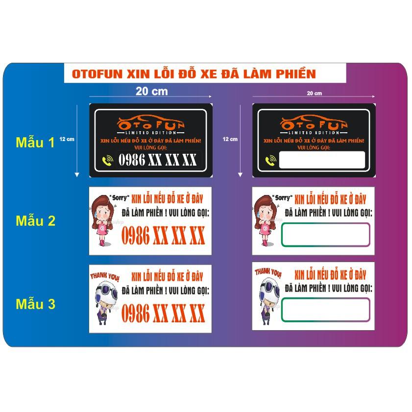 Sticker dán xe otofun &quot;Xin lỗi đỗ xe ở đây đã làm phiền&quot;, lái mới xin thông cảm có kèm số điện thoại theo yêu cầu