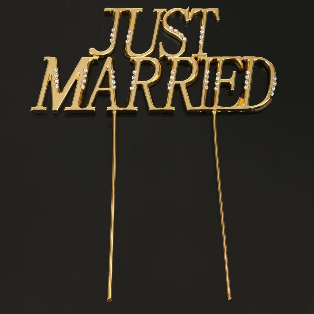 Gold Shining JUST MARRIED Cake Topper Wedding Engagement Cake Decor
