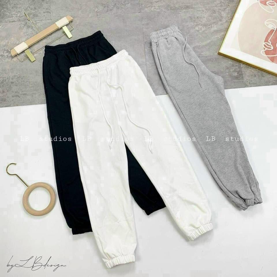 Quần jogger nữ bo gấu trơn vải thun da cá - Quần jogger nữ dài ống rộng phong cách Ulzzang bo gấu chất thun trẻ trung