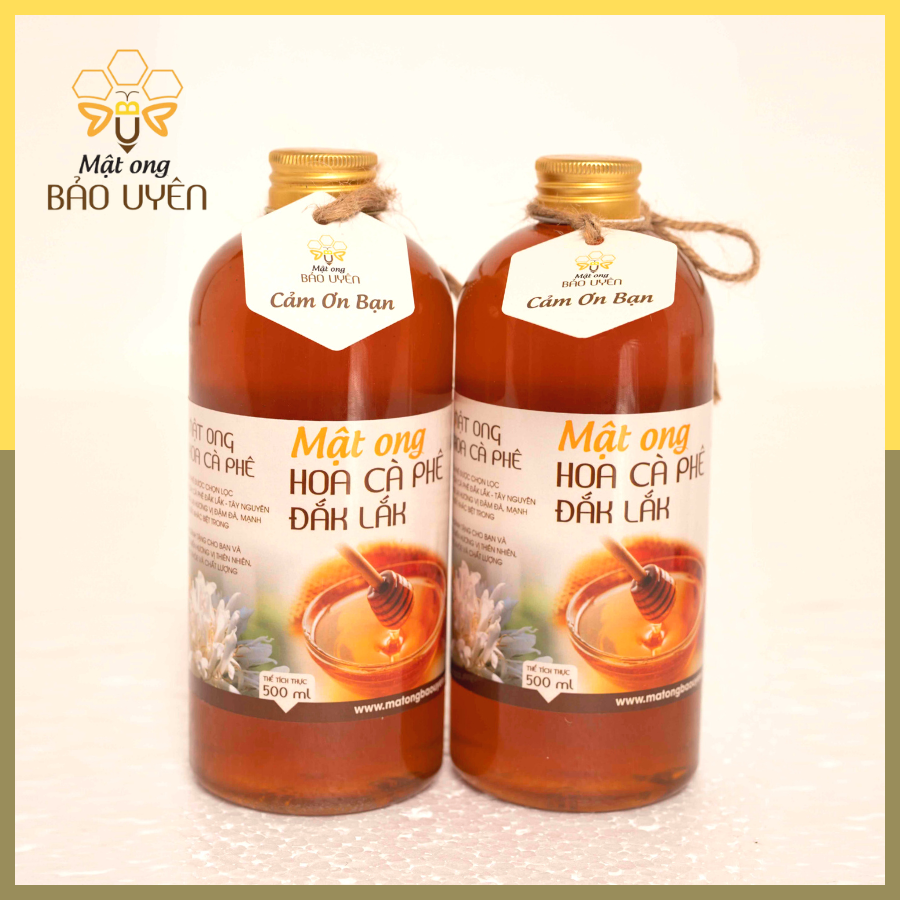 Combo 2 Chai Mật Ong Hoa Cà Phê Nguyên Chất Bảo Uyên 100% Tăng Cường Sức Đề Kháng Dung Tích 500ml