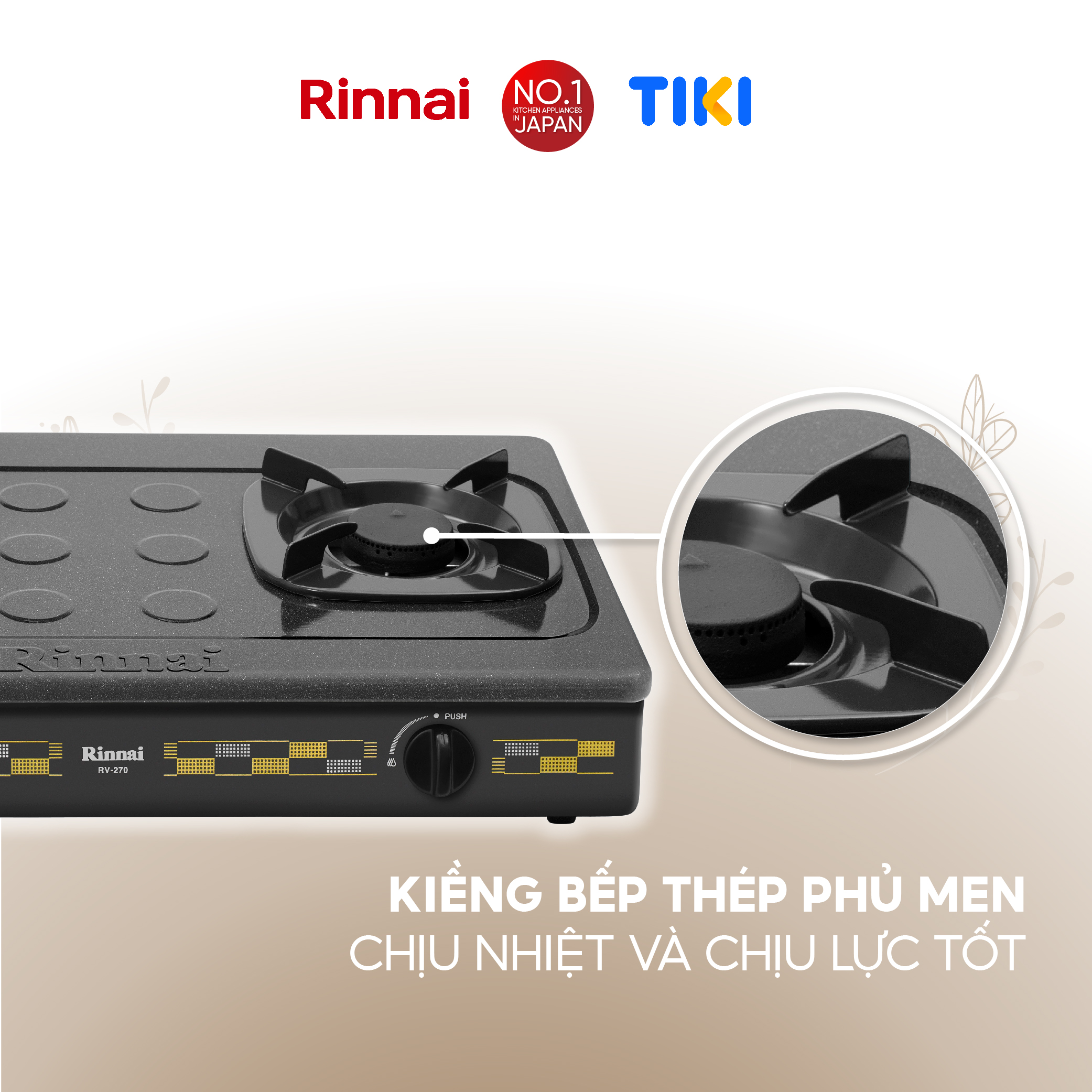 Bếp gas dương Rinnai RV-270(G)N mặt bếp men và kiềng bếp men - Hàng chính hãng