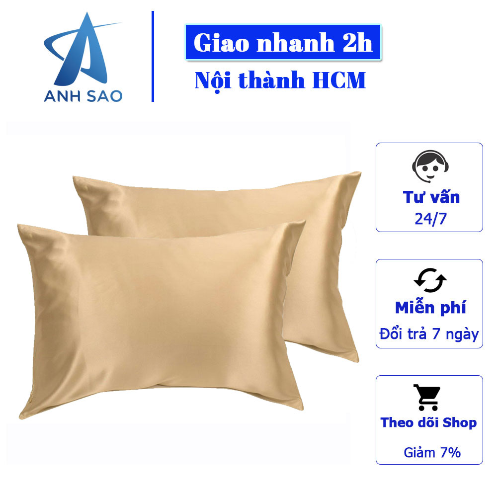 Cặp Vỏ Gối Lụa Cao Cấp A - 50X70Cm Hoặc 60X80Cm - Mềm Mịn Mát Lạnh - Kem - 50X70Cm