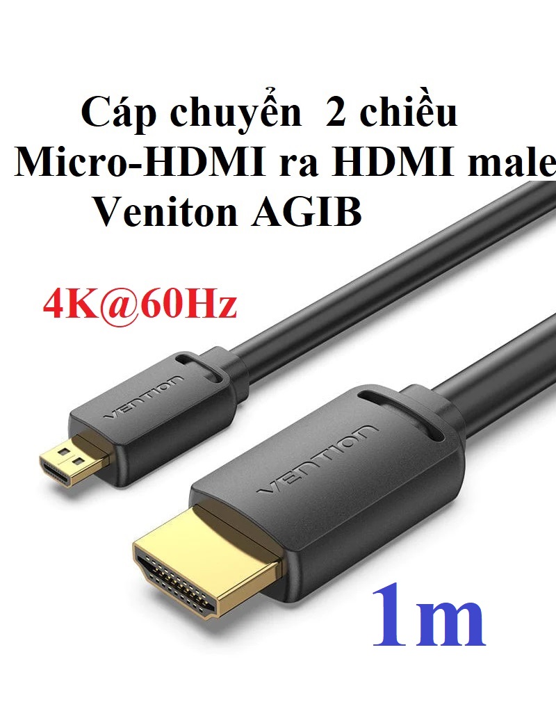 Cáp chuyển 2 chiều HDMI-D ra HDMI-A male 4K@60Hz Vention AGI _ hàng chính hãng