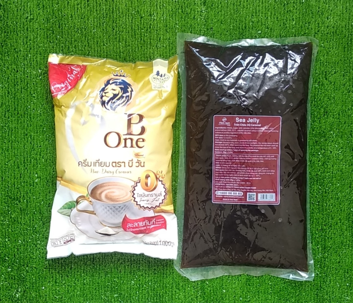 Combo Bộ Trà Sữa Huyền Thoại 1 Kg Bột Kem B-ONE Và 2 Kg Trân Châu 3Q Sea Jelly Caramel