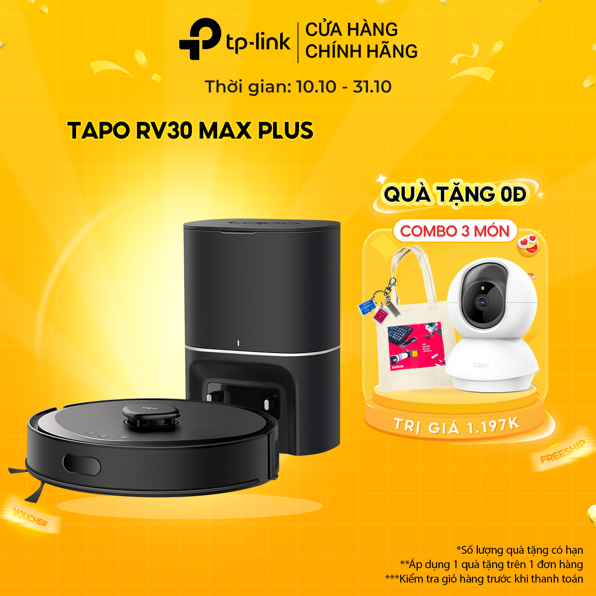 Robot Hút Bụi Và Lau Nhà TP-Link Tapo RV30 Max / RV30 Max Plus Điều Hướng LiDar+IMU Công Suất 5300Pa - Hàng Chính Hãng