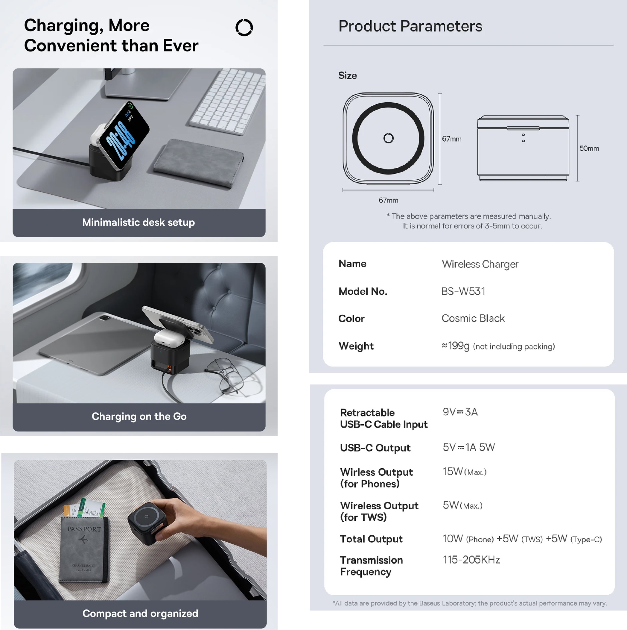 Đế sạc không dây nam châm đa năng cho điện thoại tai nghe đồng hồ Baseus MagPro 2 in 1 Magnetic Charging BS-W531 _ Hàng chính hãng