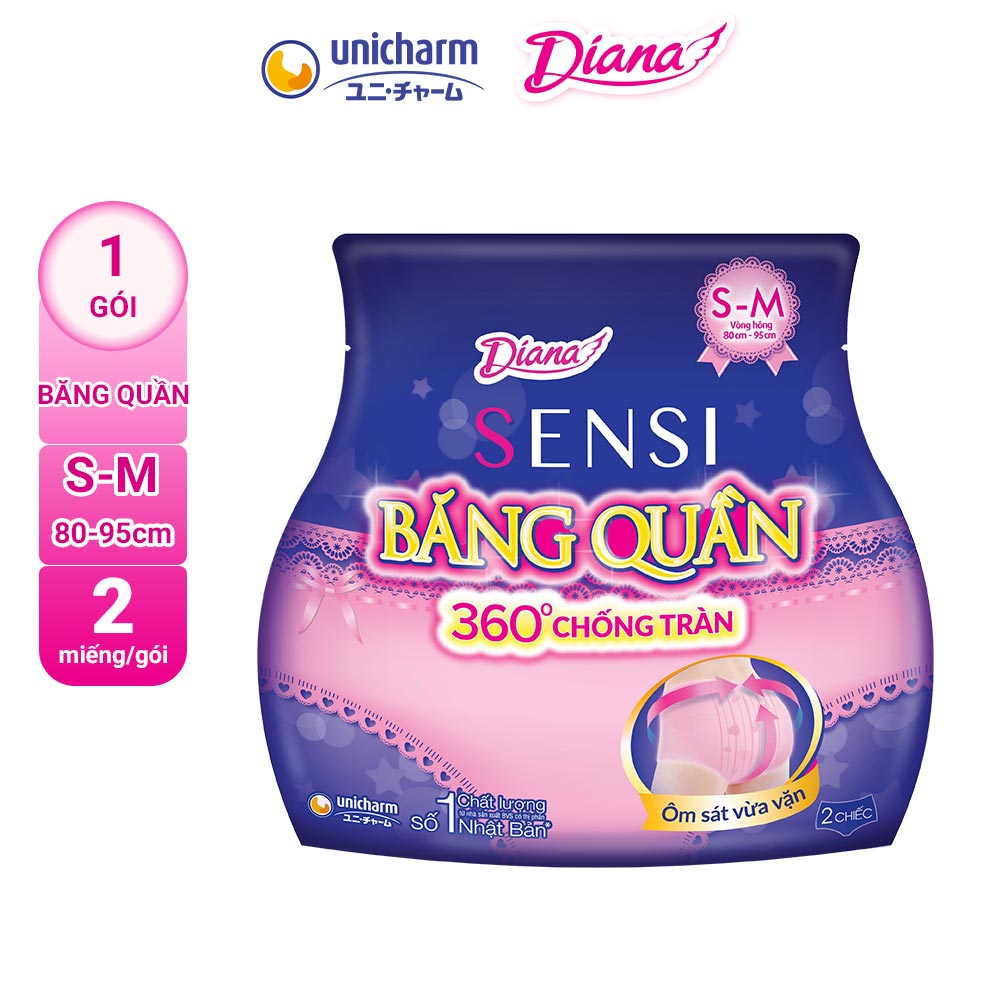 Băng Vệ Sinh Diana Sensi Băng Quần Size S-M 2 Miếng/Gói (Vòng Hông 80 - 95cm)