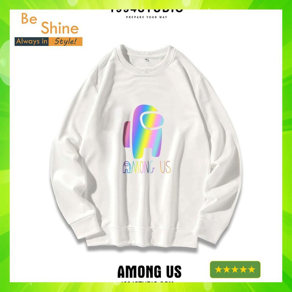 Áo Sweater Among US Phản Quang 7 màu Chất liệu Nỉ Dài tay Unisex in hiệu ứng Hologram Thời Trang Nam Nữ