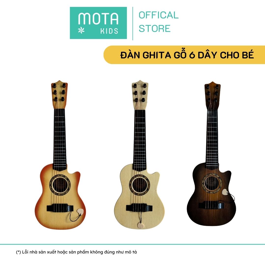 [M898-28TATBTCBE - Mota Montessori] Đồ chơi cho bé Đàn ghita gỗ 6 dây màu be - Hàng chính hãng