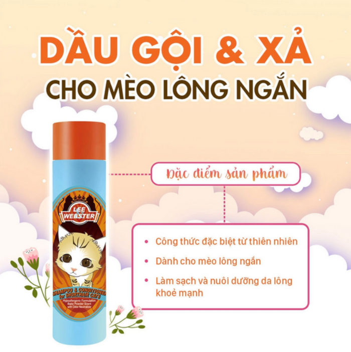 Sữa Tắm Gội Cho Mèo Lông Ngắn / Mèo Lông Dài - Dầu gội và xả Lee&amp;Webster Hàn Quốc -280G