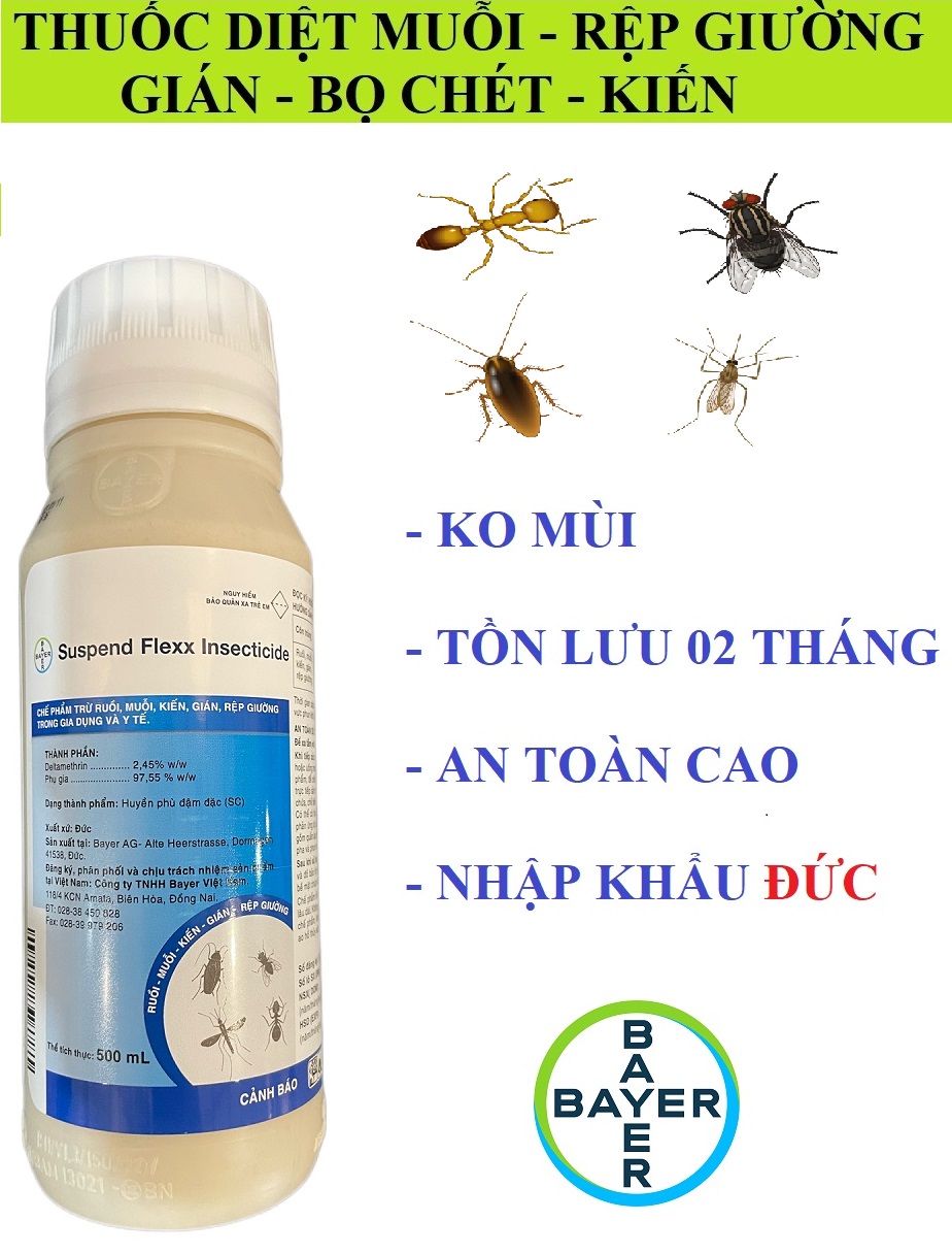 (Ko mùi) Hàng BAYER - Thuốc diệt muỗi và côn trùng SUSPEND FLEXX 25SC 500ml diệt muỗi, kiến, gián....trong và ngoài nhà. Tồn lưu lâu