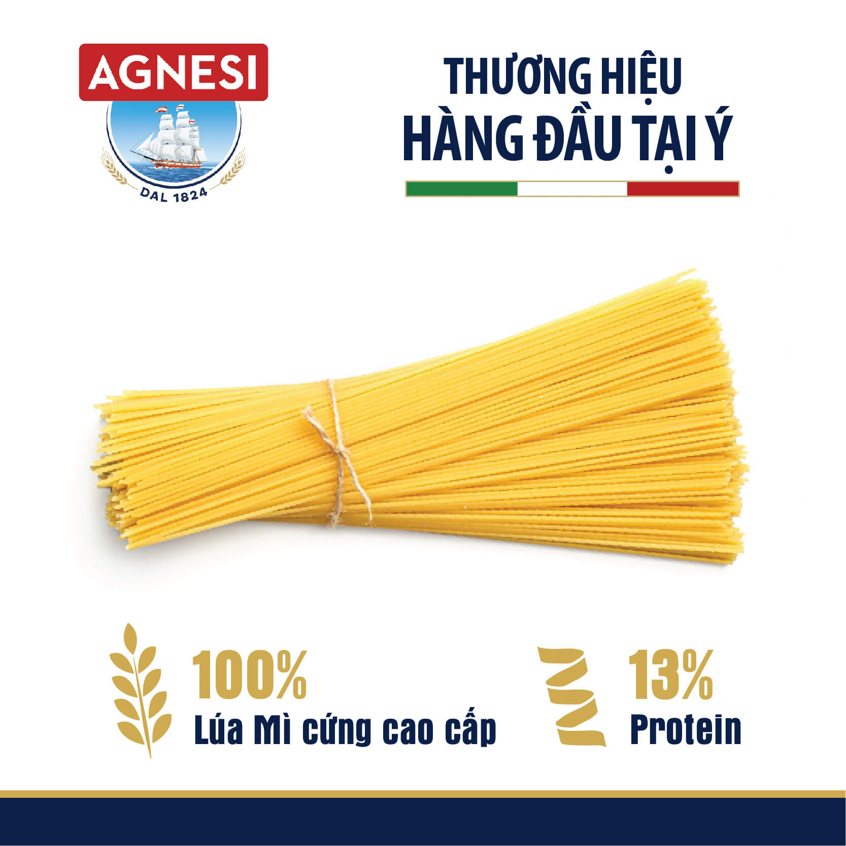 Mì Ý Linguine N.10 Agnesi 500g, cọng dẹt làm từ lúa mì cứng cao cấp Semolina, luộc 10 phút, nhập khẩu Ý