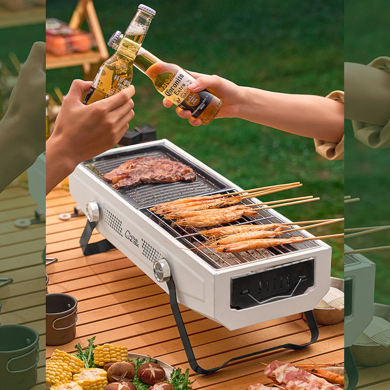 Bếp Nướng Than Hoa Không Khói Ngoài Trời BBQ Chất Liệu Hợp Kim Chống Dỉ Dùng Đi Dã Ngoại Dành Cho 3 4 Người Ăn