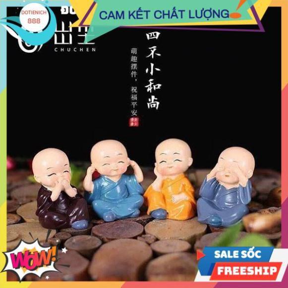 Bộ 4 tượng chú tiểu bốn hòa thượng tứ không mini để bàn làm việc đẹp bằng sứ an lạc