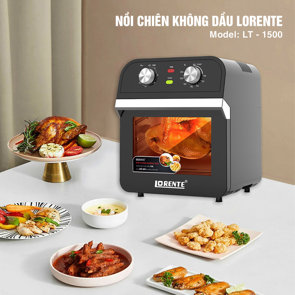 Nồi chiên Không dầu, kiêm Lò nướng đa năng 15L, Full phụ kiện Lorente LT1500 - Hàng Chính hãng