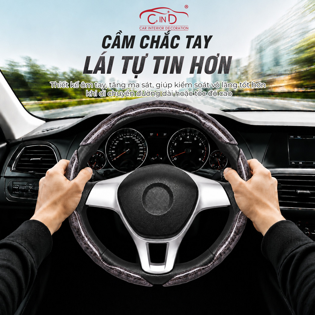 Ốp Bọc Vô Lăng CIND Vân Gỗ Đào Sang Trọng Mỏng Nhẹ Chống Trượt Phù Hợp Nhiều Dòng Xe