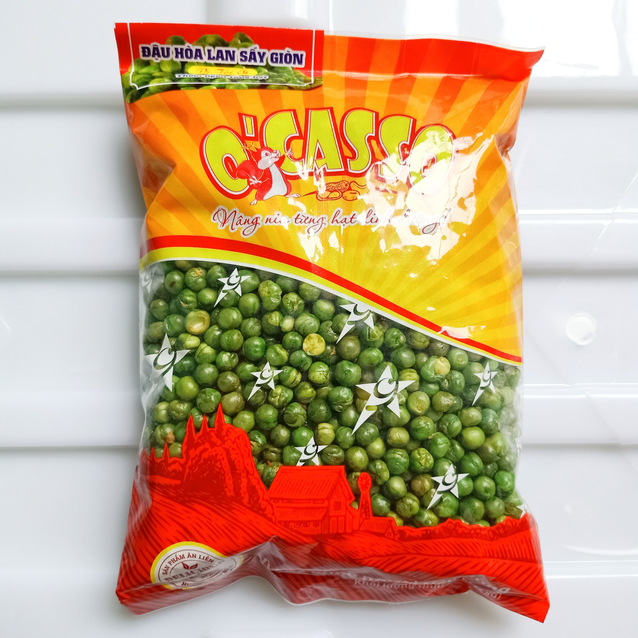 Đậu Hòa Lan Sấy Giòn Vị Tỏi Ớt O'Casso 500g