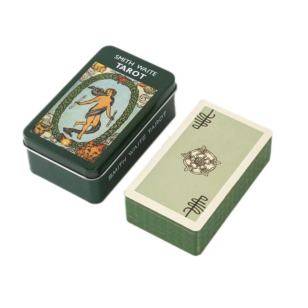 Bộ Bài Smith Waite Tarot Hộp Sắt 78 Thẻ Mạ Xanh