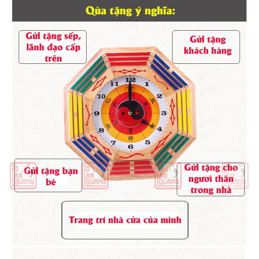 Đồng hồ phong thủy bát quái gỗ đào treo tường phòng khách Thái cực may mắn tài lộc - TÔ TÂM QUANG