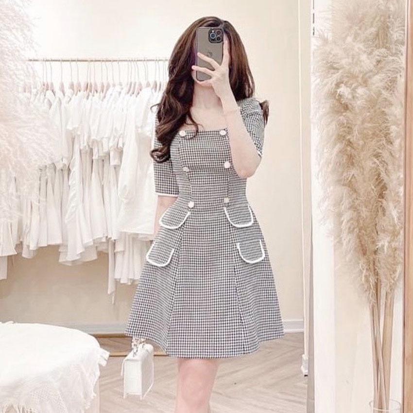 Đầm caro Bigsize 4 túi 6 nút ChubbyBigsize