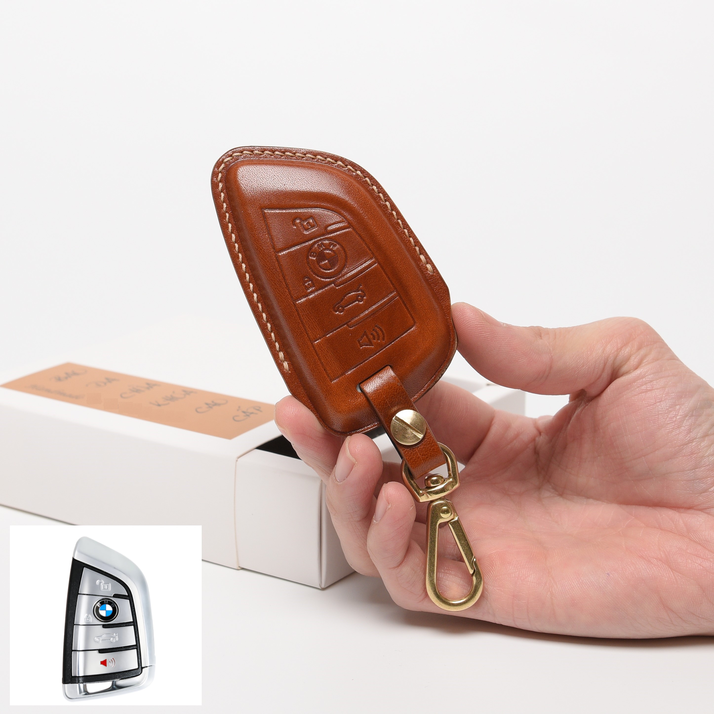 Ốp chìa khóa BMW X1 X3 X5 2014-2018 - da Veg Ý cao cấp handmade