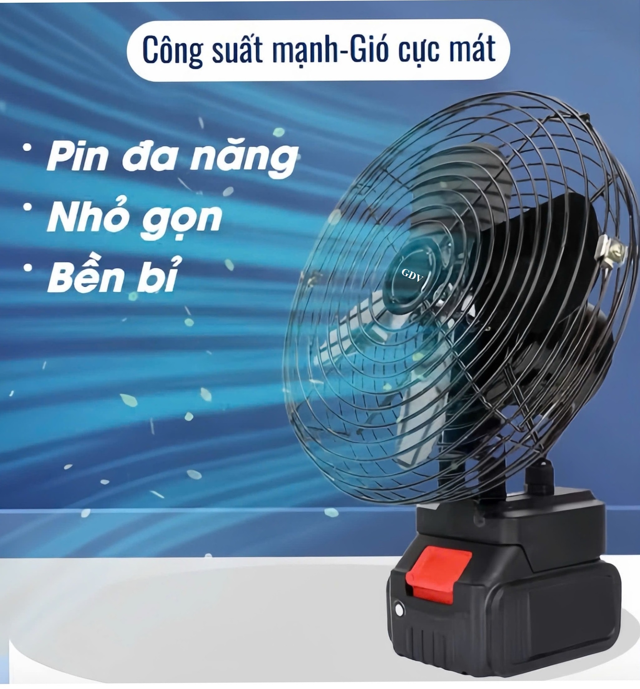 Quạt Sắt Mini Sạc Tích Điện GDV Siêu Mát Dùng Chân Pin Phổ Thông Pin 10Cell - Hàng Chính Hãng