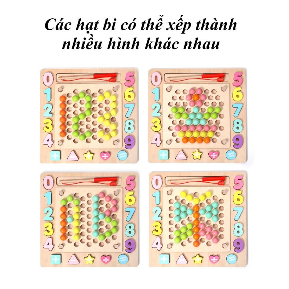 Bộ Giáo Cụ Montessori Đồ Chơi Gỗ Đa Tính Năng Kết Hợp Câu Cá Gắp Hạt Xếp Hình Khối, Lắp Số Kèm Xâu Dây